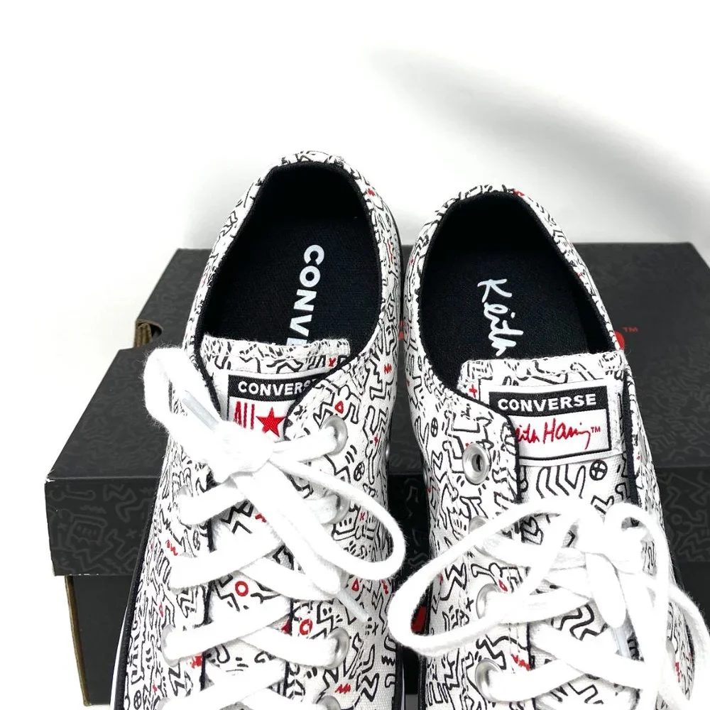Converse Women's Size 9.5 171860F CTAS OX White Print Black Red Canvas Sneakers - Picture 4 of 11